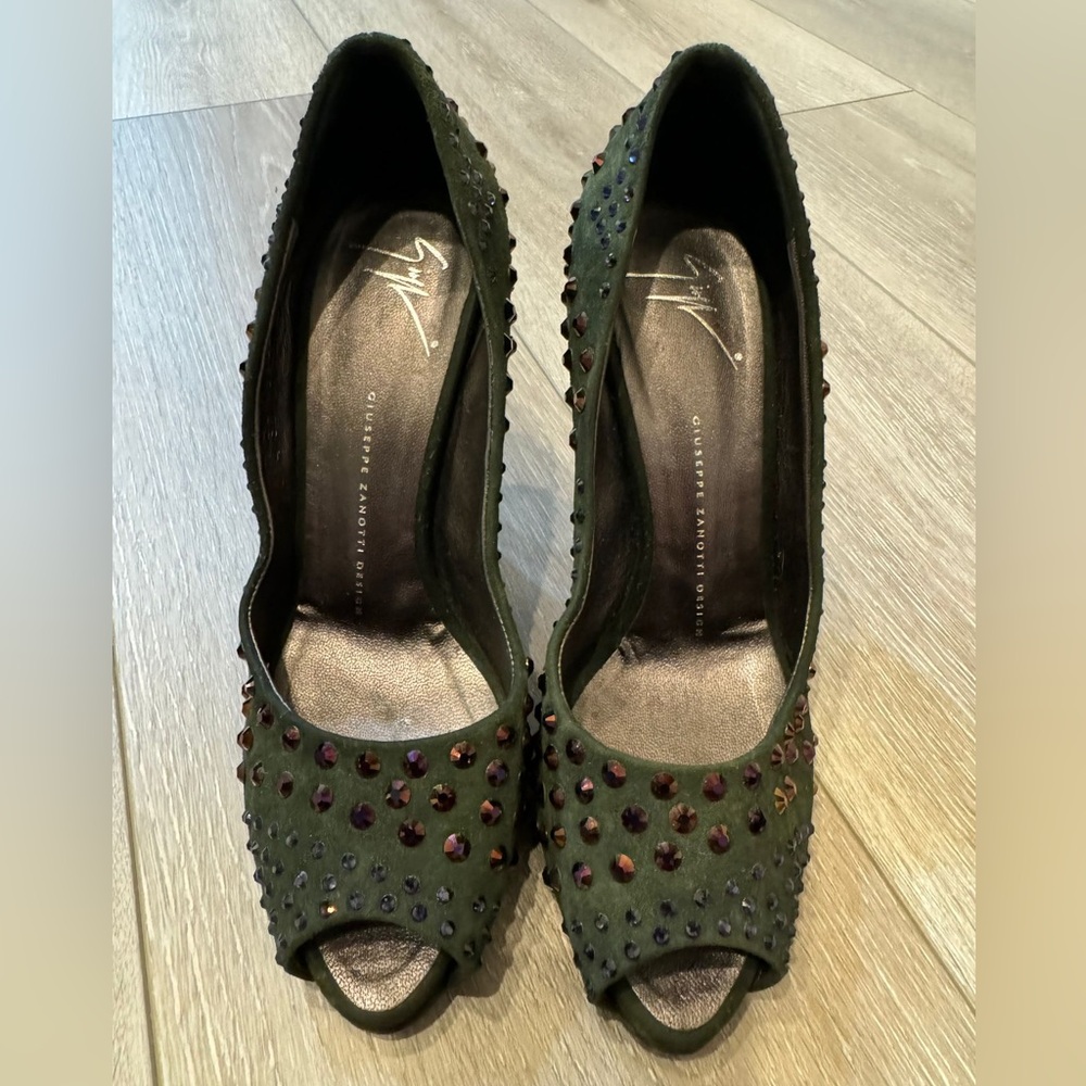 Giuseppe Zanotti Suede and Crystal Heels